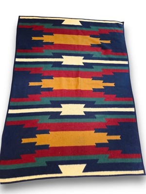 Vintage Biederlack Germany Aztec Blanket Reversible Southwest Throw 74x54