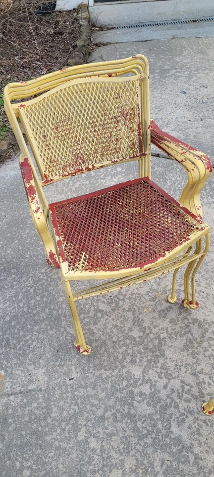 Juego de mesa de comedor de 4 sillas de 42" para muebles de patio de hierro vintage amarillo rojo de 5 piezas Foto 4 de 4