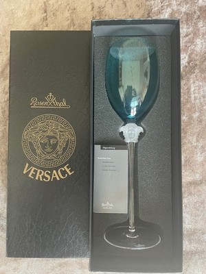 ROSENTHAL VERSACE Glas Nagelneu 11,5'' / 29cm Wasserglas Blau Medusa Lumiere