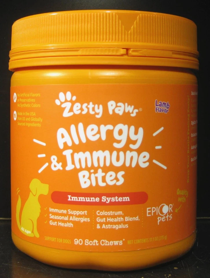 Zesty Paws Allergy Immune Bites Supplement for Dogs 90 Chews Best By 6/ 2026+