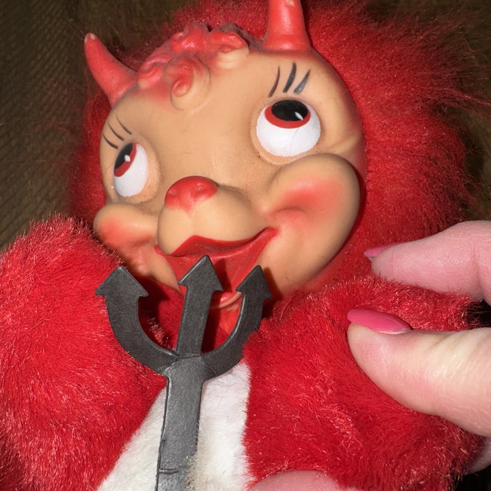 Винтажная Редкая Плюшевая Игрушка Gund Red Devil Velvet с Резиновым Лицом Типа Раштона - Изображение 4 из 4