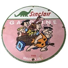 Vintage Sinclair Porcelain Sign - Flintstones Cave Man Gasoline Gas Station Sign