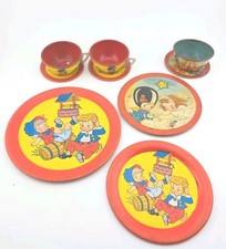 1940-50s Ohio Art Lithograph The Wedding, Jack  Jill Child's Tin Plates 9 Pcs