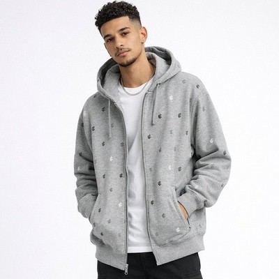 Y2K Rocawear Mens Gray All Over Logo Full Zip Hoodie Sweatshirt XL