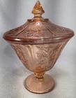 Federal Pink Depression Glass "Sharon" Cabbage Rose footed candy dish with lid