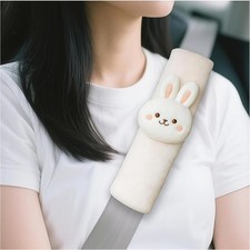 2pcs Cute Bunny Plush Car Seat Belt Cover Soft Universal Shoulder Size Bunny