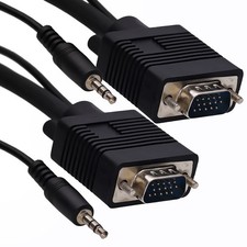 1.8m VGA/SVGA HD15 TV Video Cable with built in 3.5mm Jack Audio Lead [005872]