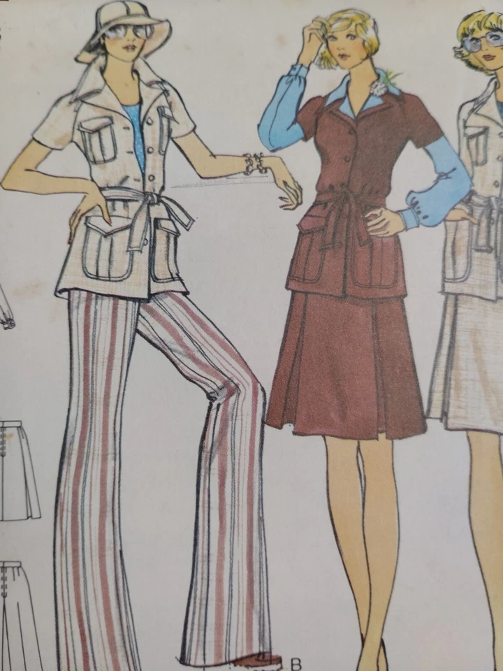 Vogue 6520 Jacket Skirt Pants Sewing Pattern Ladies 12 VTG Cut Pleated Wide Leg - Image 2 of 4