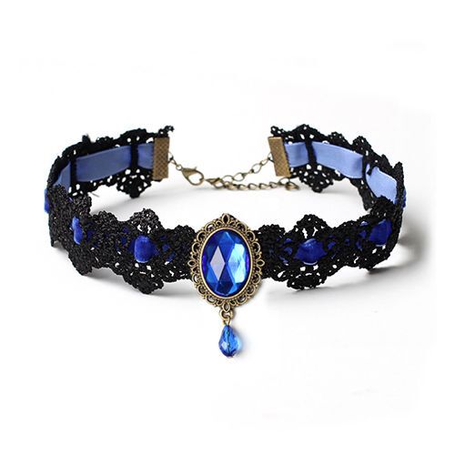 Bohemia Lace Gothic Necklaces - Tattoo Choker Black Red Blue Crystal Necklace - Picture 18 of 19