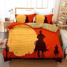 3D Sunset Horse Cowboy Grass Sun Quilt Cover Set Duvet Cover Bedding Pillowcases