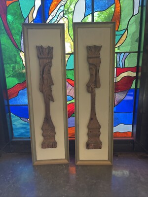 Vintage Tiki Island Style Witco Large King And Queen Chess Wall Hanging 50 X 14