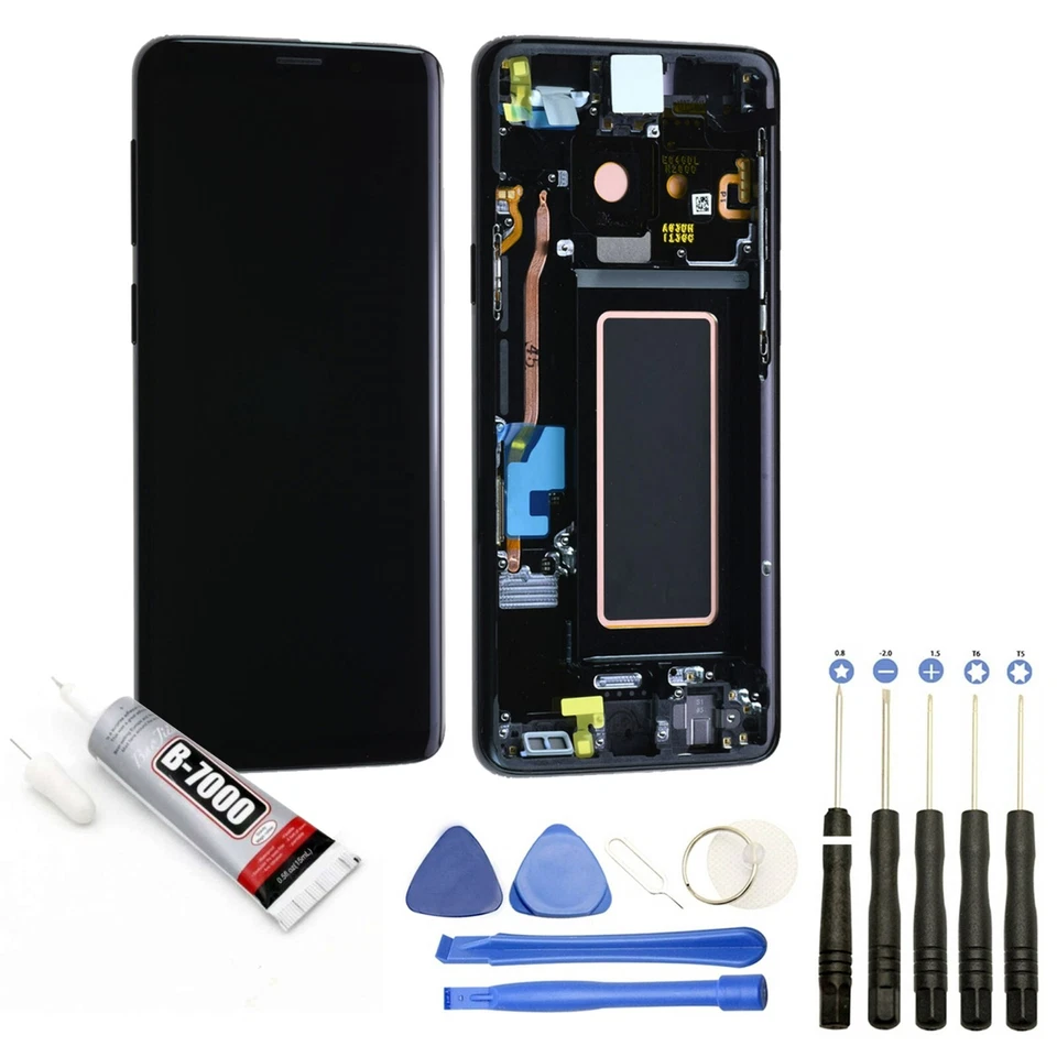 VITRE + ECRAN LCD SUR CHASSIS POUR SAMSUNG Galaxy S9 G960F NOIR+OUTILS+COLLE - Photo 1/1