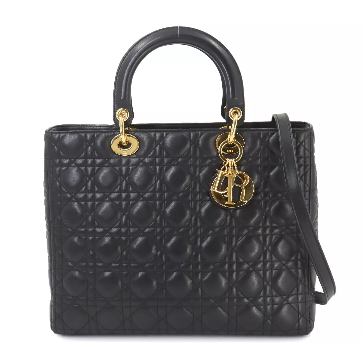 Christian Dior Lady Dior grand sac à bandoulière à main 2 voies cuir noir 90243287