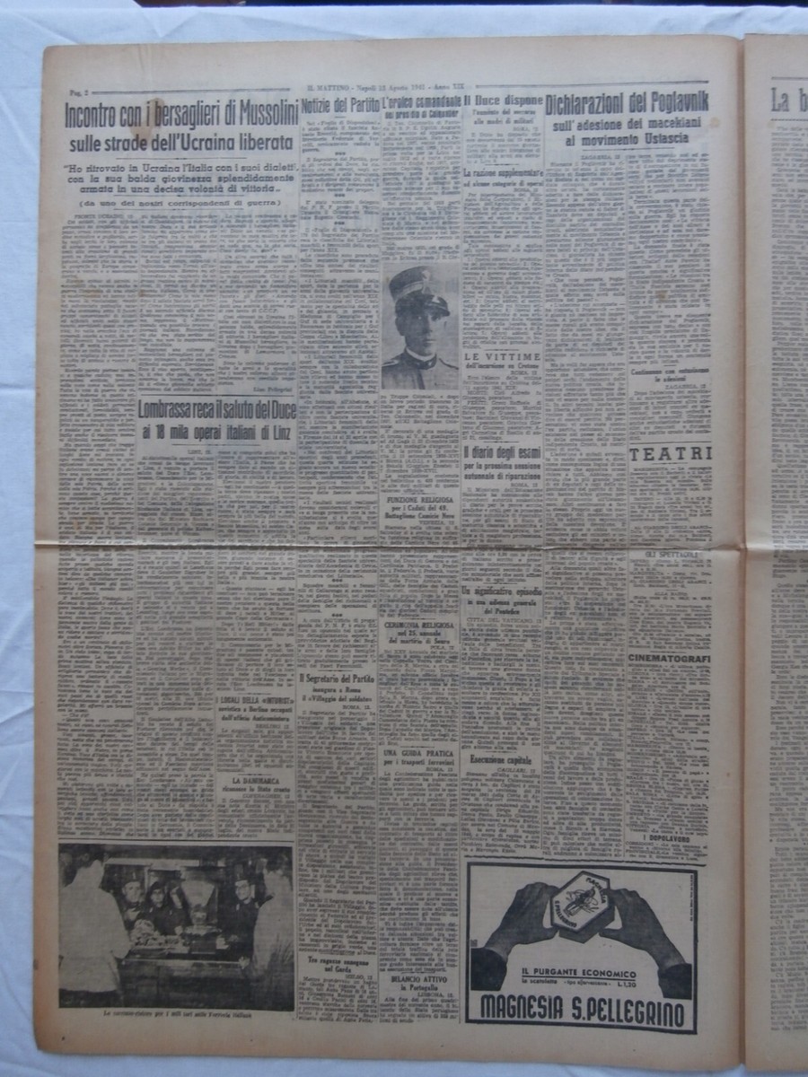 Rarissimo Giornale Fascismo Il Mattino 13 Agosto 1941 Forze
