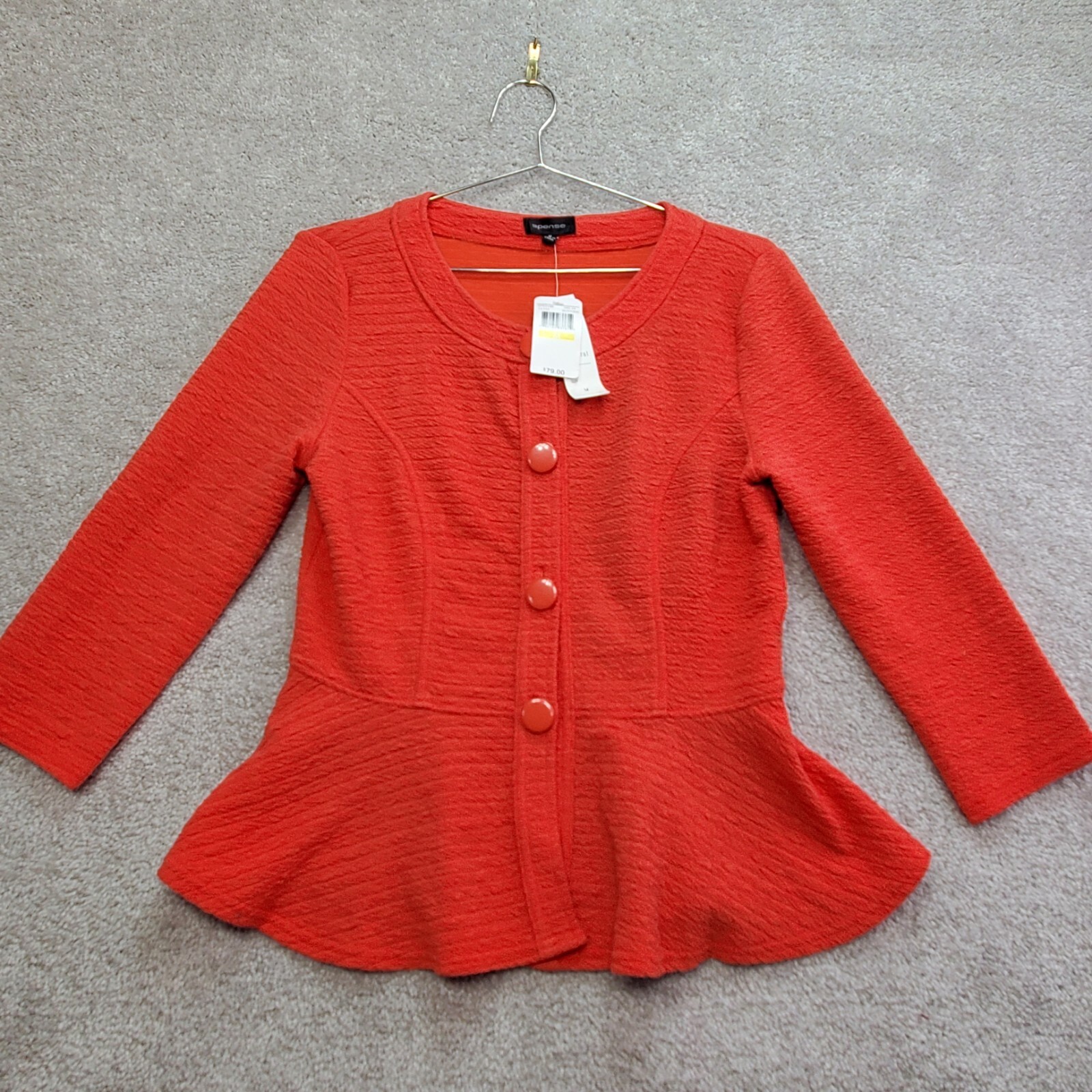 Spense Top Women's Medium  Coral Orange Stretch Peplum Hem Casual Office Party