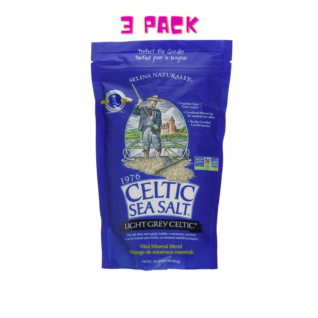 3 Pack Celtic Sea Salt Light Gray Vital Mineral Blend 1 lb 454 gr GMP Quality