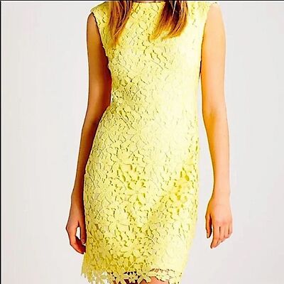Lauren Ralph Lauren Floral Lace Yellow Lined Shift Dress Cap 