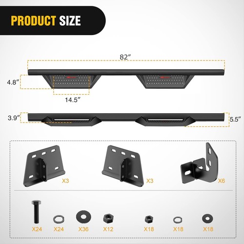 Nilight Running Boards for 2019-2022 Dodge Ram 1500 Crew Cab Exclude 2019-2023 - Picture 5 of 8