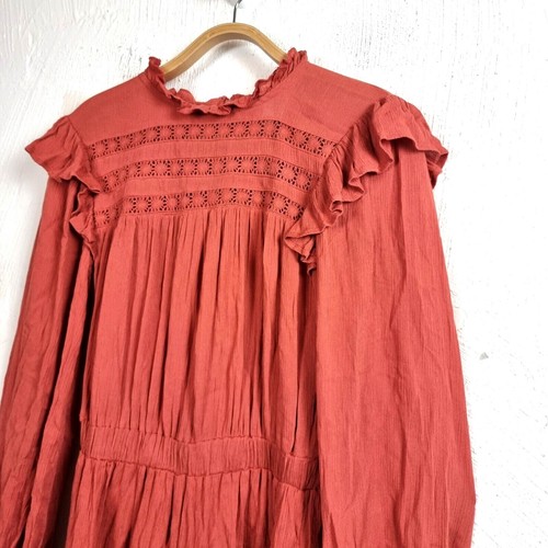 New ASOS Womens Jumpsuit Size 8 Terracotta Lace and Frill Detail Long Sleeve - Picture 3 of 12