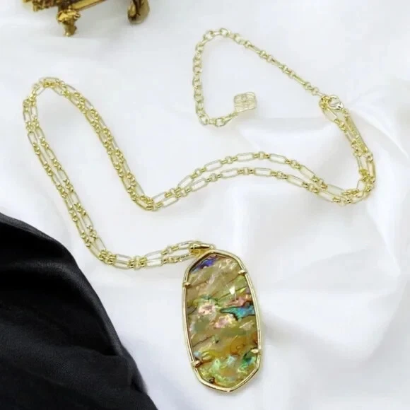 Collar Colgante Largo Kendra Scott Facetado Reid Blanco Abulón De Colección. Foto 3 de 4