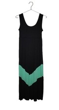 Mint Medium Black Maxi Dress Aqua Blue Green Chevron Stripes Sleeveless Boho