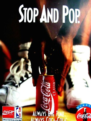 1993 Coca Cola Coke Vintage Stop And Pop NBA Original Print Ad 8.5