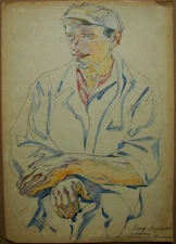 Ukrainian Soviet USSR Painting realism fauvism cubism male portrait man