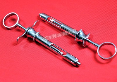 NEW SET of 2 GERMAN STAINLESS DENTAL ASPIRATING SYRINGE DENTAL INSTRUMENTS 1.8CC