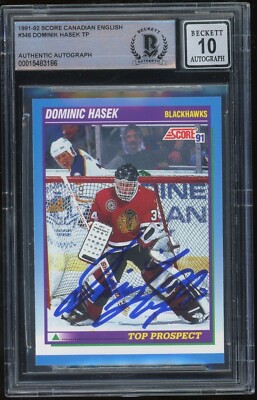 Dominik Hasek Signed 1991-92 Score English Rookie Card #346 BAS Slabbed Auto 10