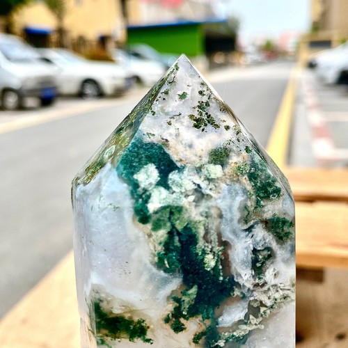 2.2LB Natural water grass agate wide column Obelisk quartz crystal sample colum - Foto 13 di 13