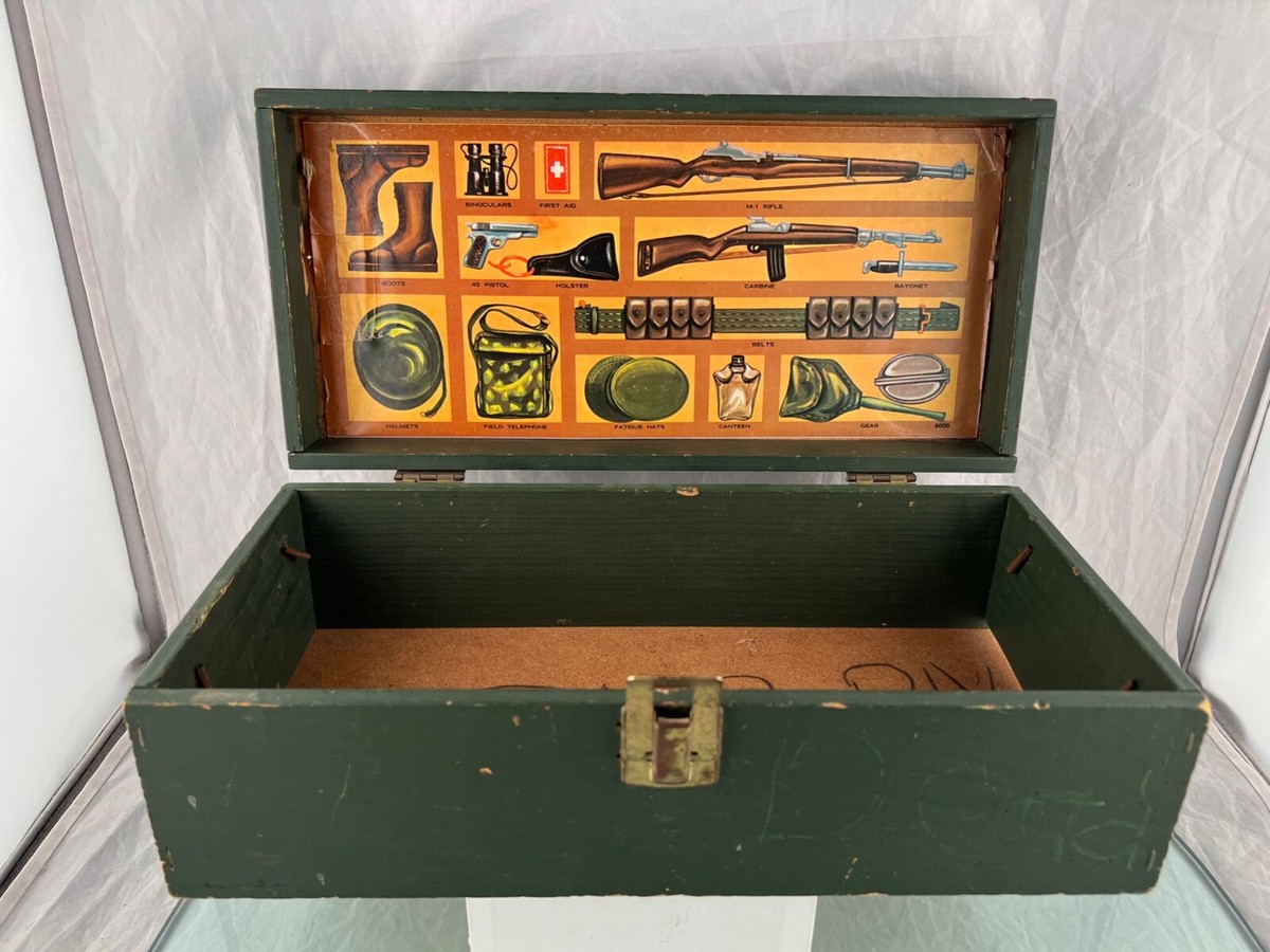 Vintage 1960's GI Joe Footlocker Wood Army Green Storage Box Vintage 1960's GI Joe Footlocker Wood Army Green Storage Box