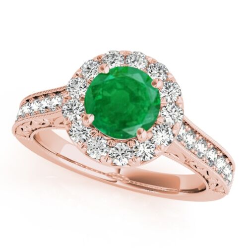 1.40 Ct. Halo Emerald And Diamond Engagement Wedding Ring In 14k Gold - Picture 1 of 1