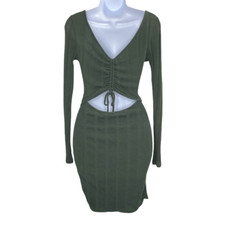 Juniors Bodycon Knit Ribbed Cutout Dress - Olive - Medium
