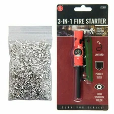 3-IN-1 Flint Fire Starter Emergency Compass & Whistle Survival Magnesium Shaving