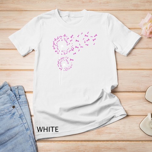 Dandelion Faith Hope Love Breast Cancer Awareness Flower Unisex T-shirt - Picture 14 of 15