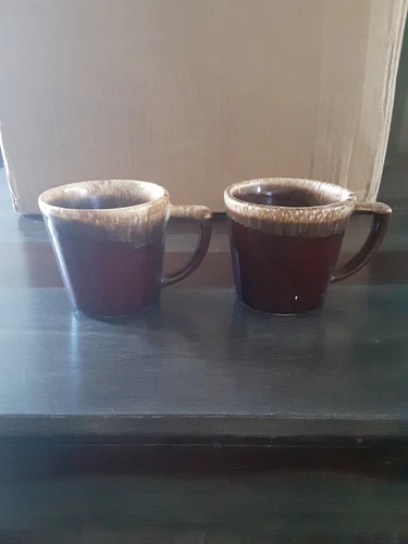 Vintage McCoy Brown Drip Glaze Coffee Mugs Cups D Handle Pottery USA Set of 2