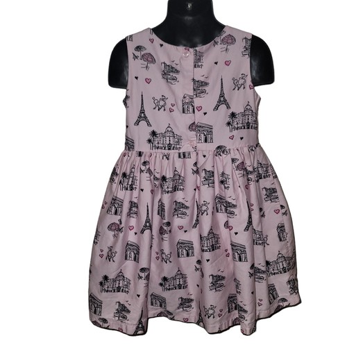Est 1989 Place Sleeveless Dress Girl Size 4T Lined W Underskirt Pink Paris Print - Picture 2 of 6