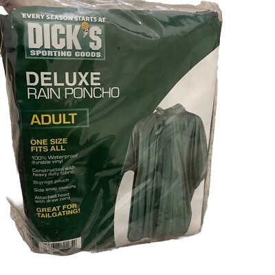 Dicks Sporting Goods Deluxe Rain Poncho Adult One Size Fits Most New Rain  Coat