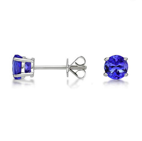 Classic 925 Sterling Silver Genuine Tanzanite 6X6 Round Stud Earrings - Afbeelding 1 van 1