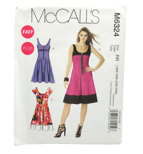 McCalls M6324 tailliertes kurzes Kleid Sommerstil Größe 18W-24W leichtes Muster UNGESCHNITTEN