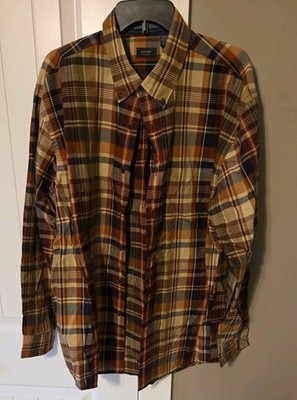 Arrow Mens Shirt XL White Tan Black Multicolor Plaid Longsleeve Button Up