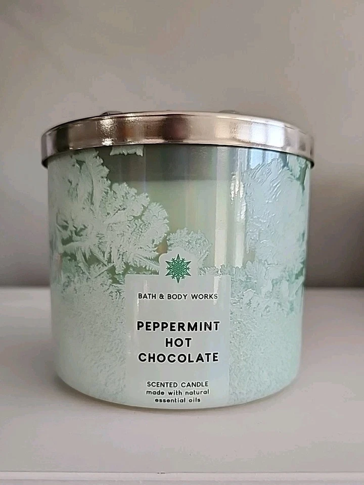 BBW Peppermint Hot Chocolate 3 Wick Candle Discontinued Scent Bath & Body Works - Picture 1 of 6