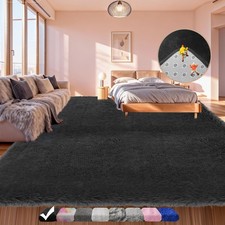 Large Shag Area Rugs 5x7 for Living Room, Ultra Soft Fluffy Black Rugs for Be...