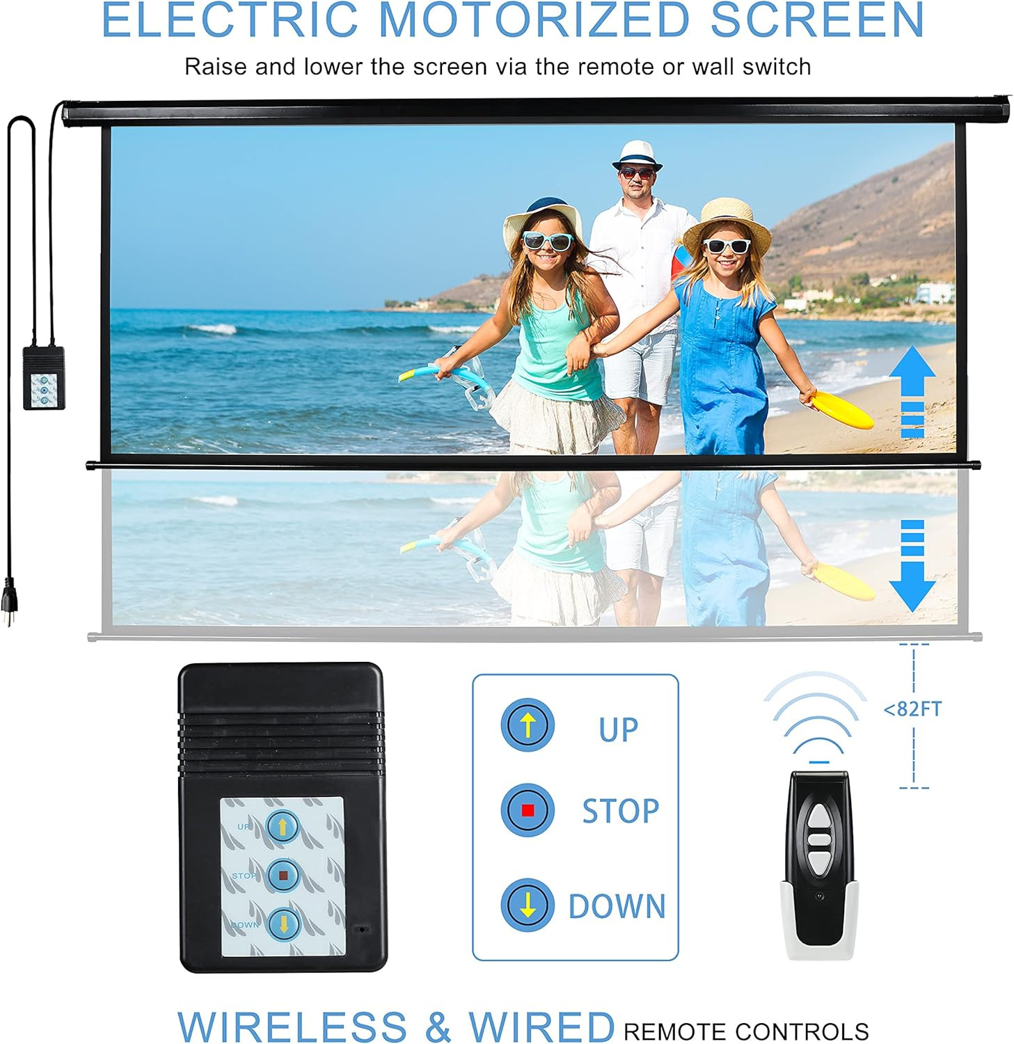 110" Motorized Projector Screen Electric Diagonal Automatic Projection HD Movies