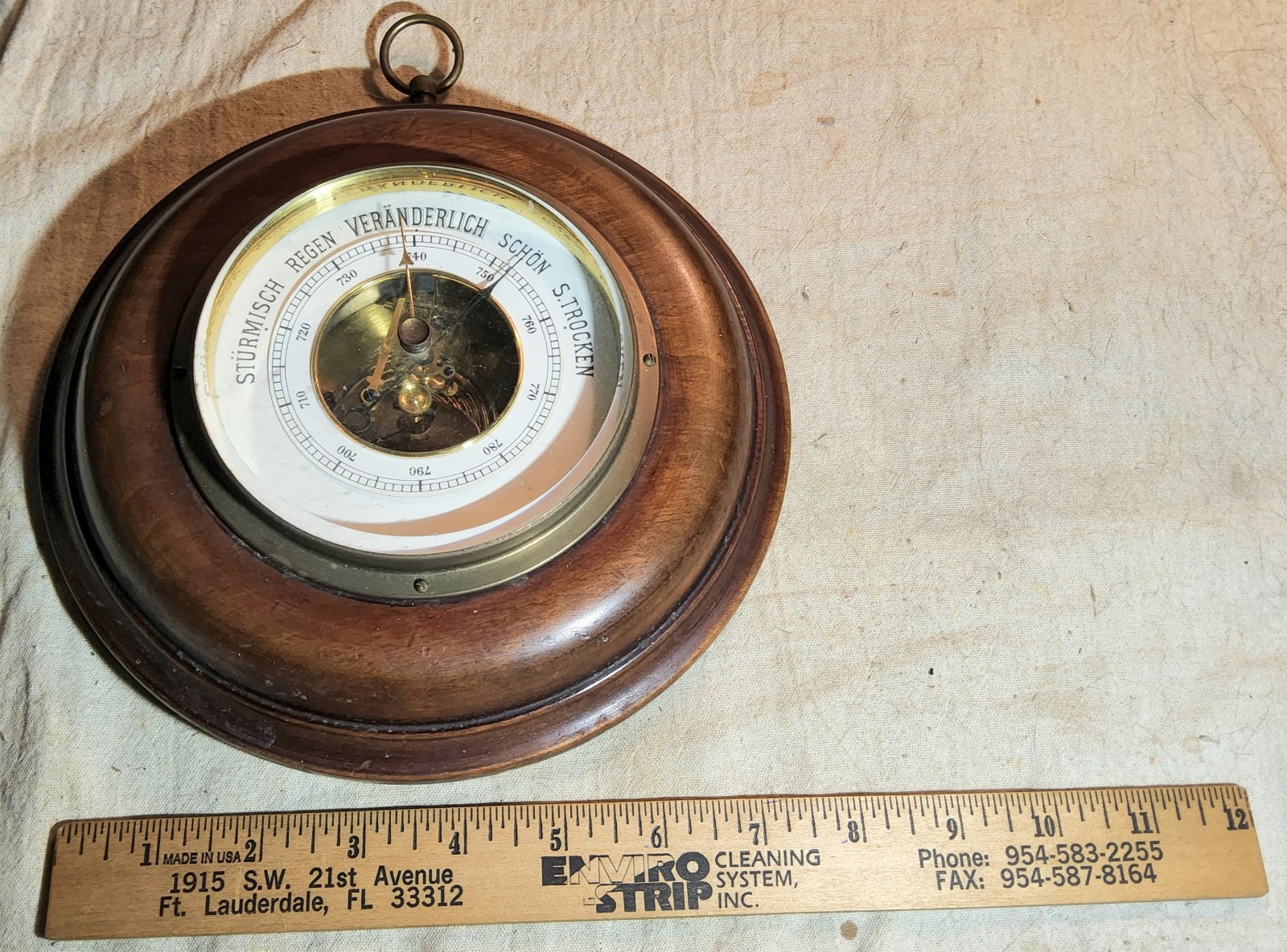 VINTAGE GERMAN BAROMETER "STURMISCH REGEN VERANDERLICH SCHON S. TROCKEN" ON FACE