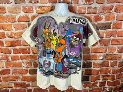 vintage Looney Tunes All Over Print Mining Shirt sz L 90s Freeze