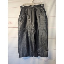 Winlit Vintage Ginuwine Leather pencil skirt 9/10 Black V front Rare 90's