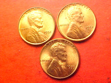 1951-P 1952-P 1953-P LINCOLN WHEAT PENNY CENTS UNCIRCULATED UNC RED FROM ROLLS