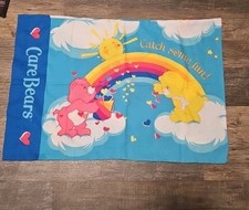 Vintage Care Bears Catch Some Fun Rainbow Pillowcase EUC