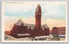 Polk Street Depot Horse Drawn Carriages Chicago Illinois IL Unp Wb Postcard